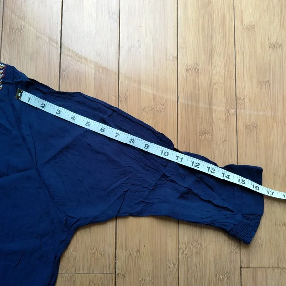 LC Waikiki Casual Embroidered Navy Boho Slit 3/4 Sleeves Blouse Women's Size M - Picture 14 of 15